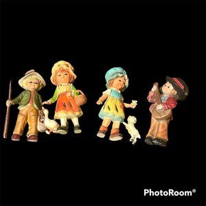 Vintage HONG KONG Little Girls And Boys Ornaments Lamb Duck Bunny Banjo 3”